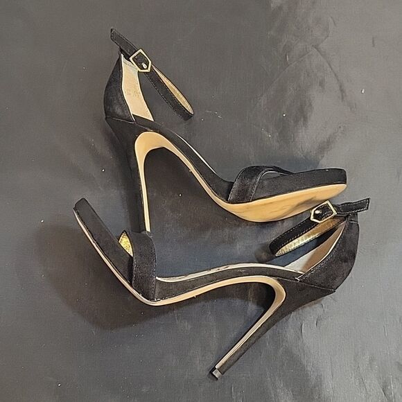 SAM EDELMAN ADJUSTABLE ANKLE STRAP WITH BUCKLE CLOSURE OPEN TOE SUEDE SANDAL - Picture 10 of 14